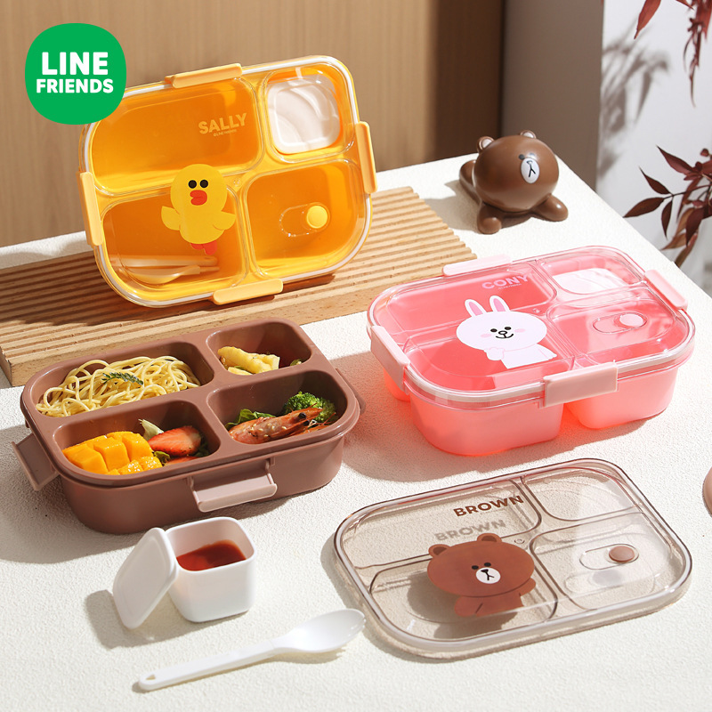 Caja de almuerzo de microondas de dibujos animados de oso marrón de tres cuadrículas de oficina para adultos caja de almuerzo de estudiantes de oficina caja de almuerzo portátil
