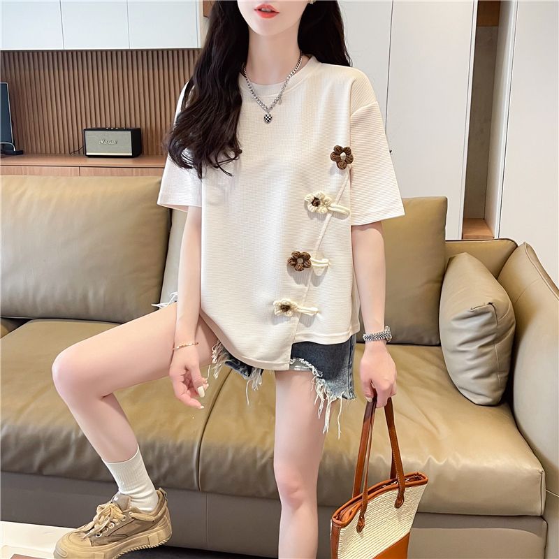 Design Sense Niche Irregular Short-sleeved T-shirt Women's 2025 New Summer Korean Style Loose plus size Waffe Top