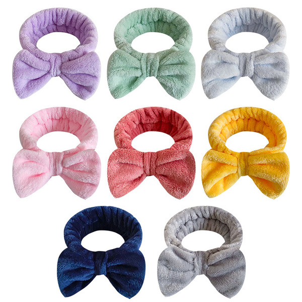 solid color headband with bow for face washing