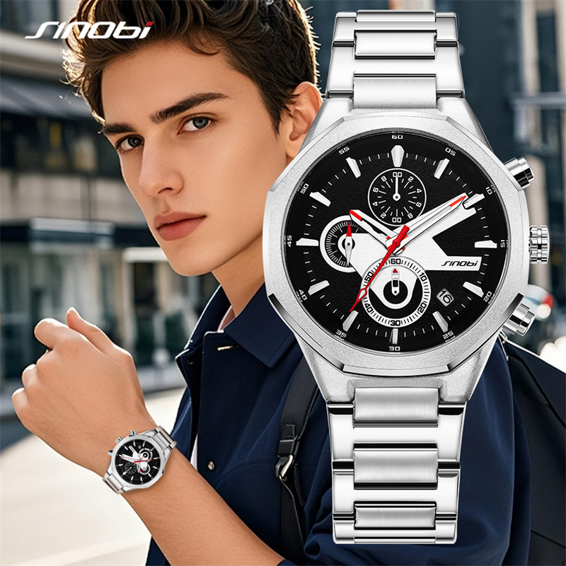Sinobi Watch Men's Multifunctional High Sense Fashion Waterproof Quartz Watch Stainless Steel Business Men's Watch 9920