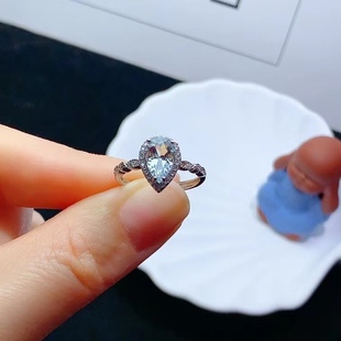 New 925 silver inlaid water droplets natural aquamaric ring European and American female fashion main stone size: 6 x 9 water droplets