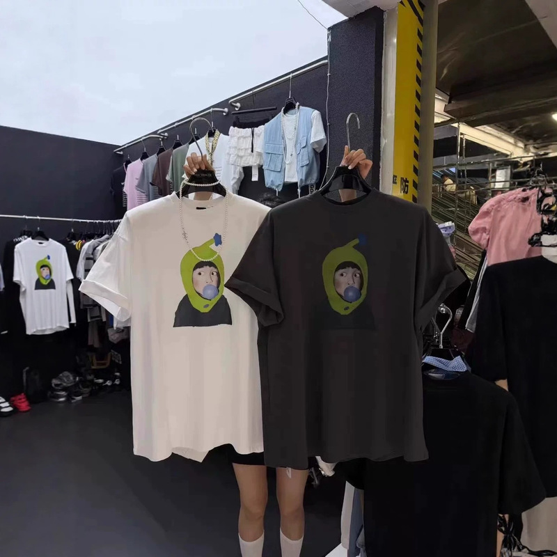 Korean Dongdaemun Pure Cotton Summer New Fashion American-Style Casual Loose Fun Cartoon Print Short-Sleeve T-Shirt for Women