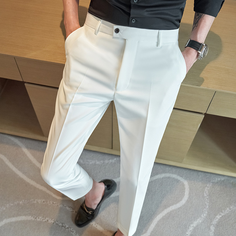 Spring and Summer thin men's solid color small suit pants Korean slim fit skinny cropped casual pants men's live supply wholesale