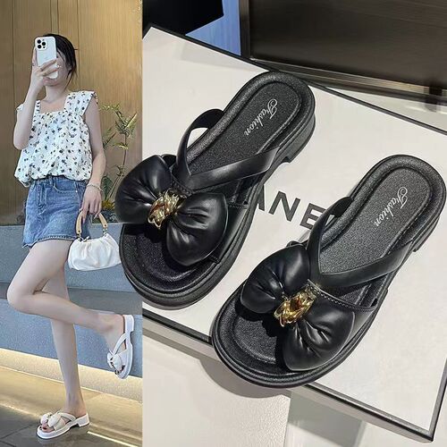 Butterfly knot open-toe sandals for women, outdoor wear, summer, soft bottom, thick bottom, anti-slip, versatile women's sandals