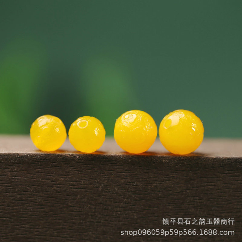 天然黄玛瑙手工精雕如意祥云圆珠8/10mmDIY文玩隔珠百搭简约Y165