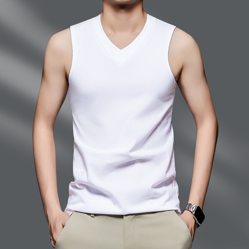 2026 High Quality New V-neck Men's Sleeveless Camisole Solid Color Vest For Summer Slim Fit Sports Outerwear Trend Top_viptrois.com