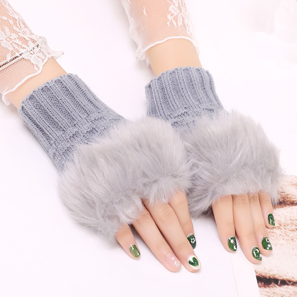 Gestrickte Fingerlose Pelzhandschuhe Für Damen Für Den Winter_voghion.com