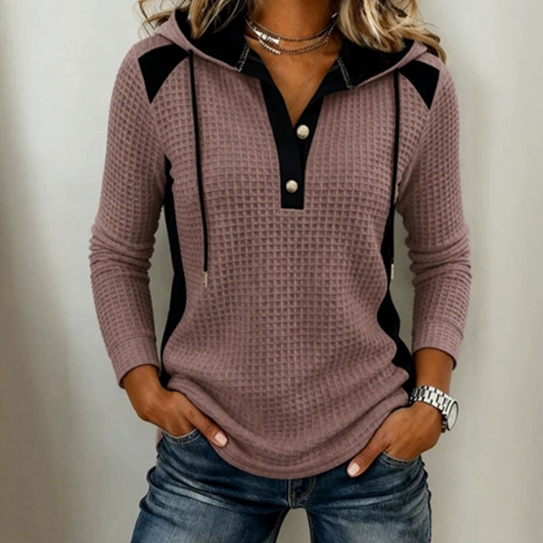 Anno's self-developed 2026 European and American women's fashion casual waffle knit hooded sweatshirt for Amazon independent stores
