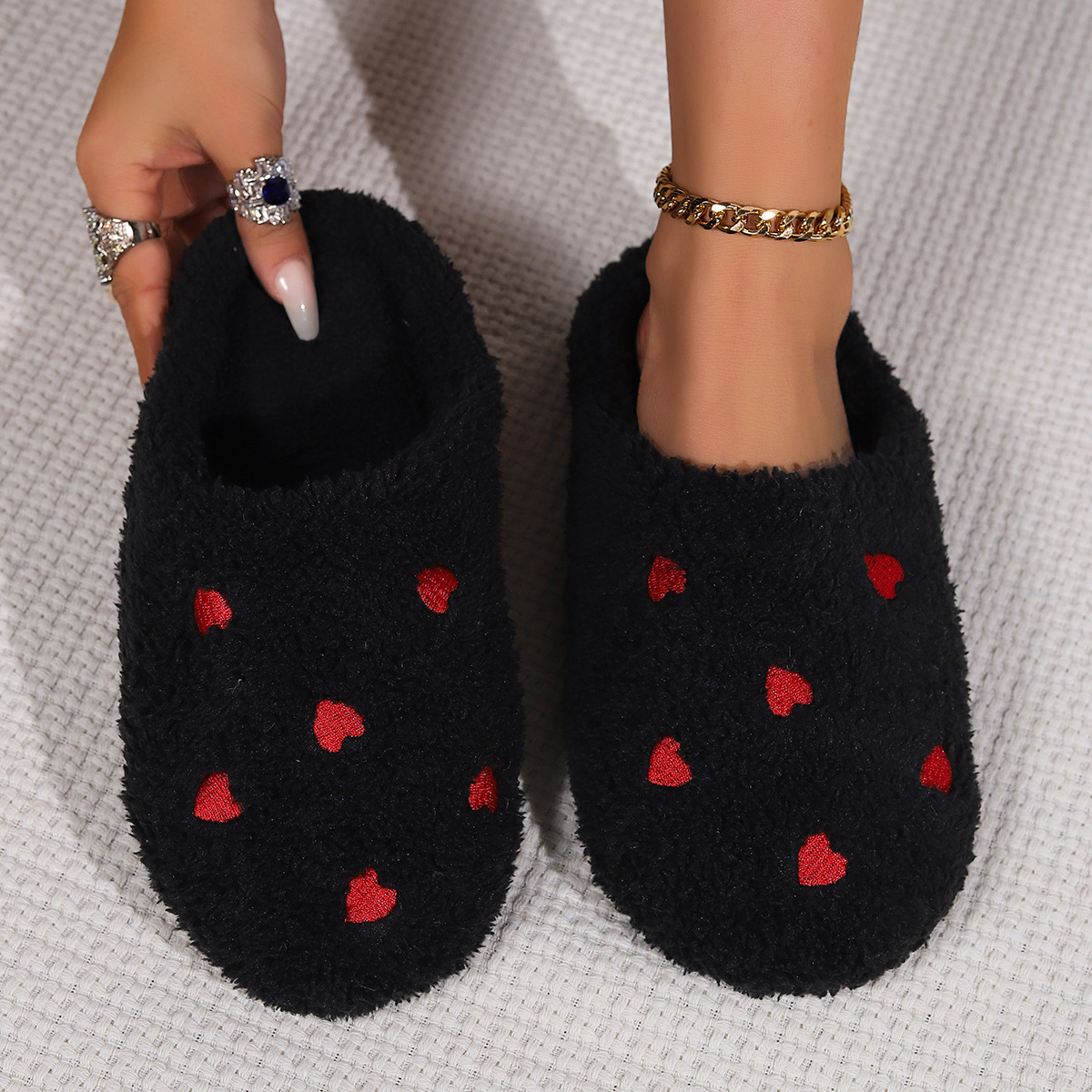 Soft bottom comercio exterior amor zapatillas de piel de cabecera mujer otoño invierno anti-deslizante interior zapatos de hogar peludos