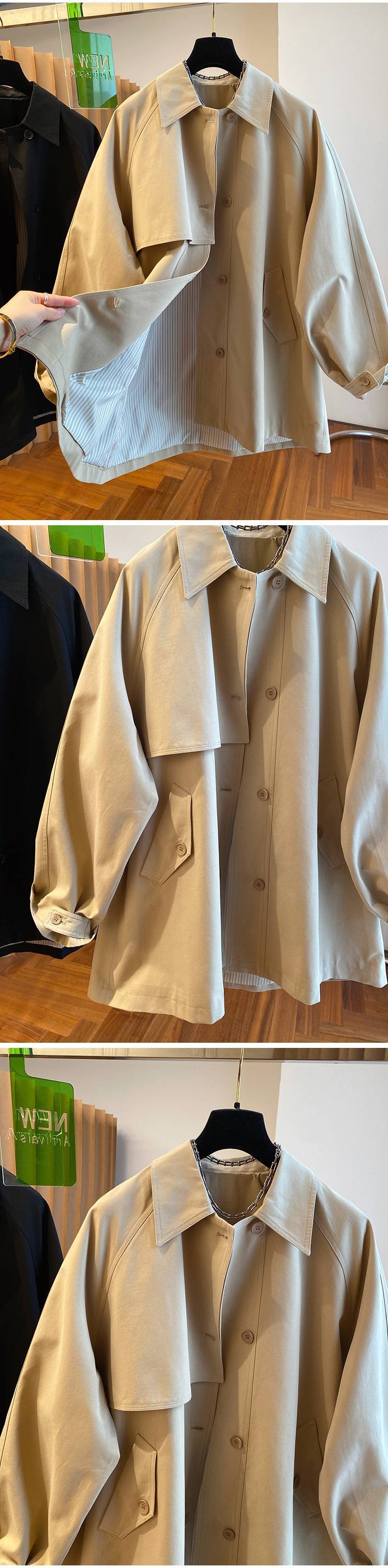 ng2510292 Spring New High-end Mid-length Long-sleeve Trench Coat Women's Loose Casual Korean-style Stylish Workwear Cardigan_ecoleips.com