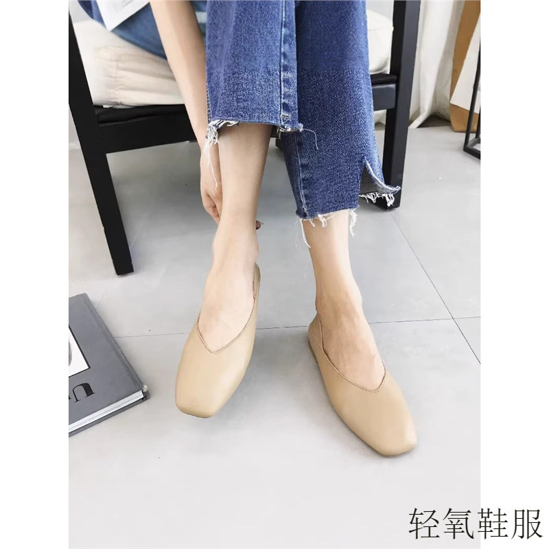 香港奶奶鞋女平底软皮2025新款一脚蹬两穿豆豆鞋春秋软底真皮单鞋|undefined