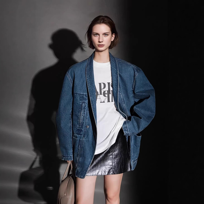 Spring New Style Denim Jacket for Women, Slim Fit, Slimming, Suit Collar, Vintage Washed Denim, Single Button Top, Trendy Spring New Style Denim Jacket for Women, Slim Fit, Slimming, Suit Collar, Vintage Washed Denim, Single Button Top, Trendy
