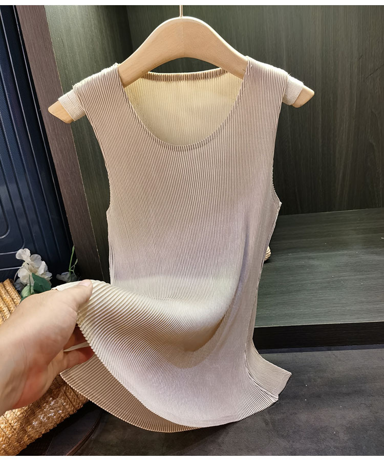 Áo ba lỗ xếp ly cổ tròn trơn màu thời trang nữ mùa hè — Màu đen, Màu xám đậm, Màu trắng, Màu xám chi tiết 13