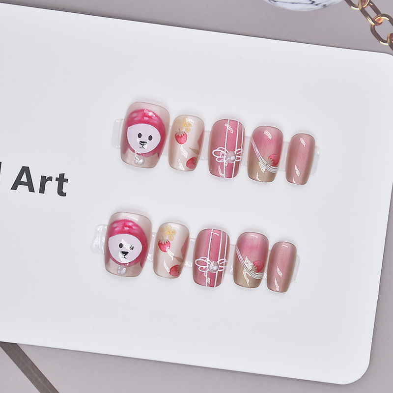 10 piezas de dibujos animados para usar uñas piezas de uñas productos terminados niños para usar uñas prefabricadas ojos de gato productos terminados de uñas parches de uñas cortos