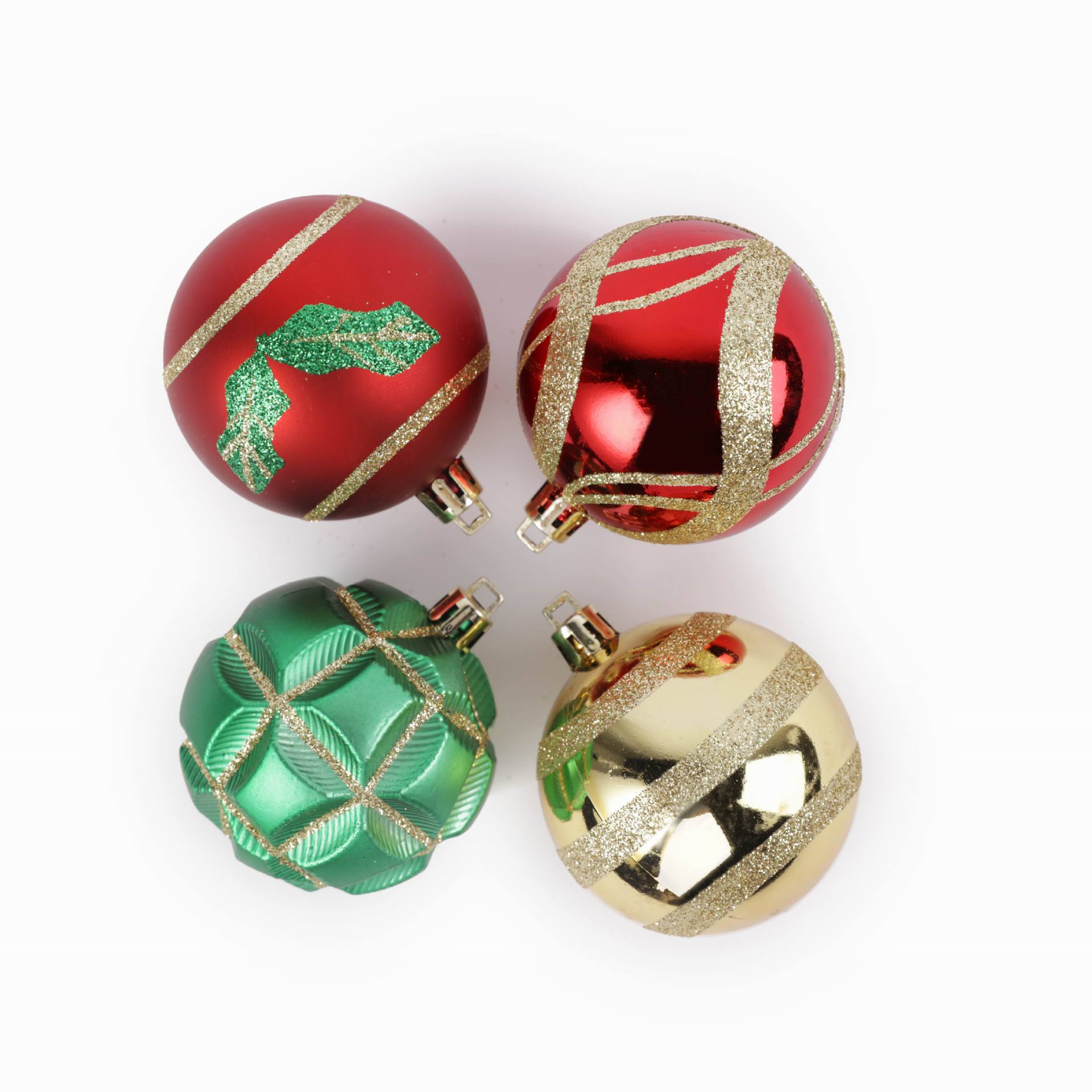 Decoraciones navideñas de plástico de 6 cm, juego de 24 adornos rojos, verdes y dorados para fiestas, adornos para árboles de Navidad, bolas decorativas navideñas.