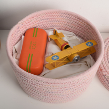 棉绳编织桌面小杂物收纳盒创意家用储物盒遥控器整理篮带盖收纳常