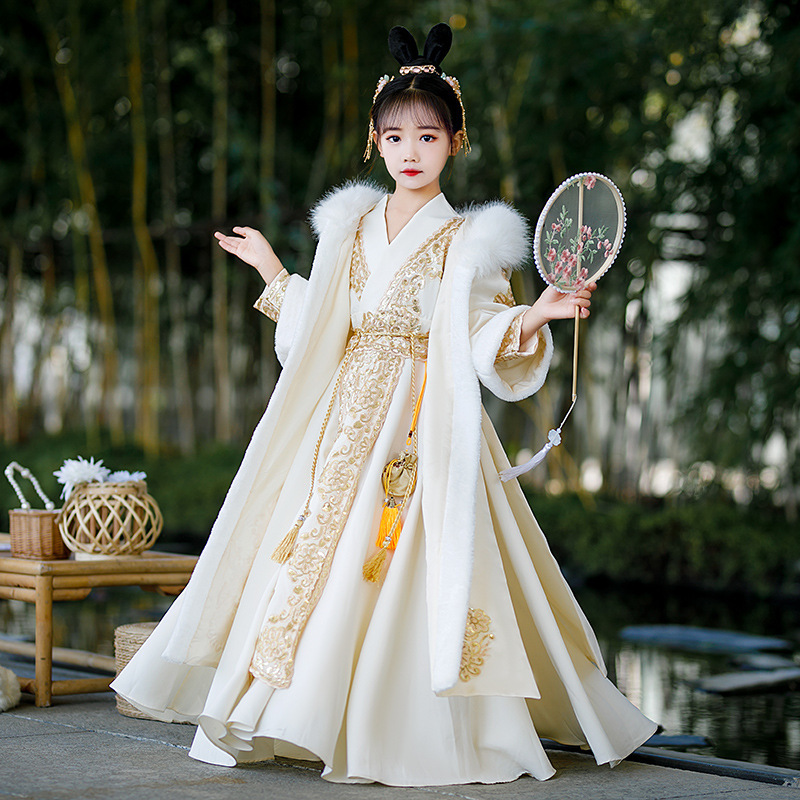 Little Girl's Traditional Chinese Hanfu with Exquisite Style, Winter Children's Thick Chinese Style Tang-style Blouse and Skirt, Baby Flower Child, Young Girl, Ancient Style Hanfu
