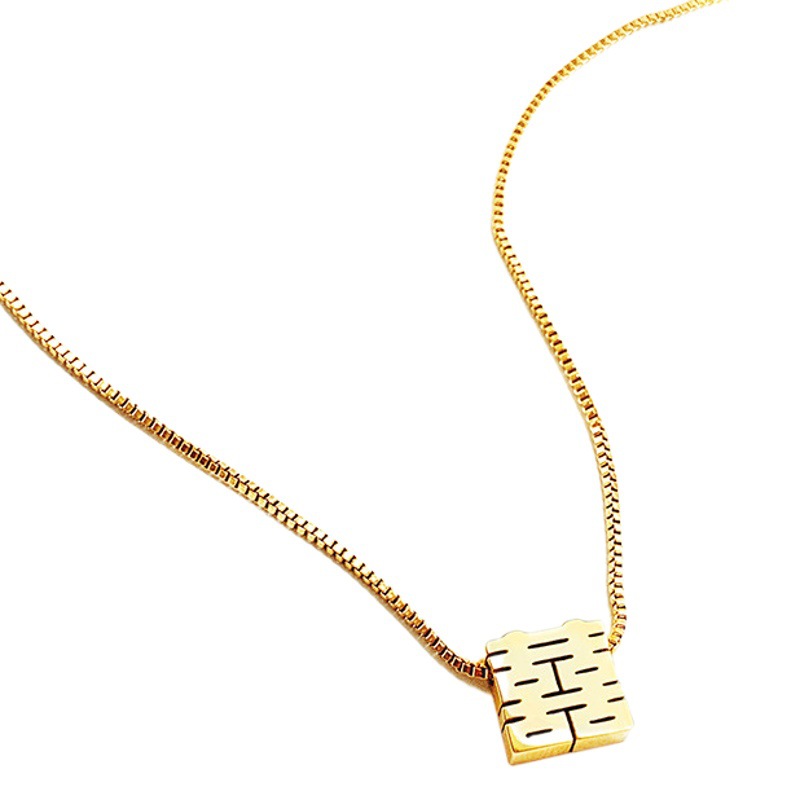 Estilo chino doble Xi carácter collar femenino titanio acero chapado 18K oro estilo chino hueco cuadrado letra Fu marca colgante no se desvanece