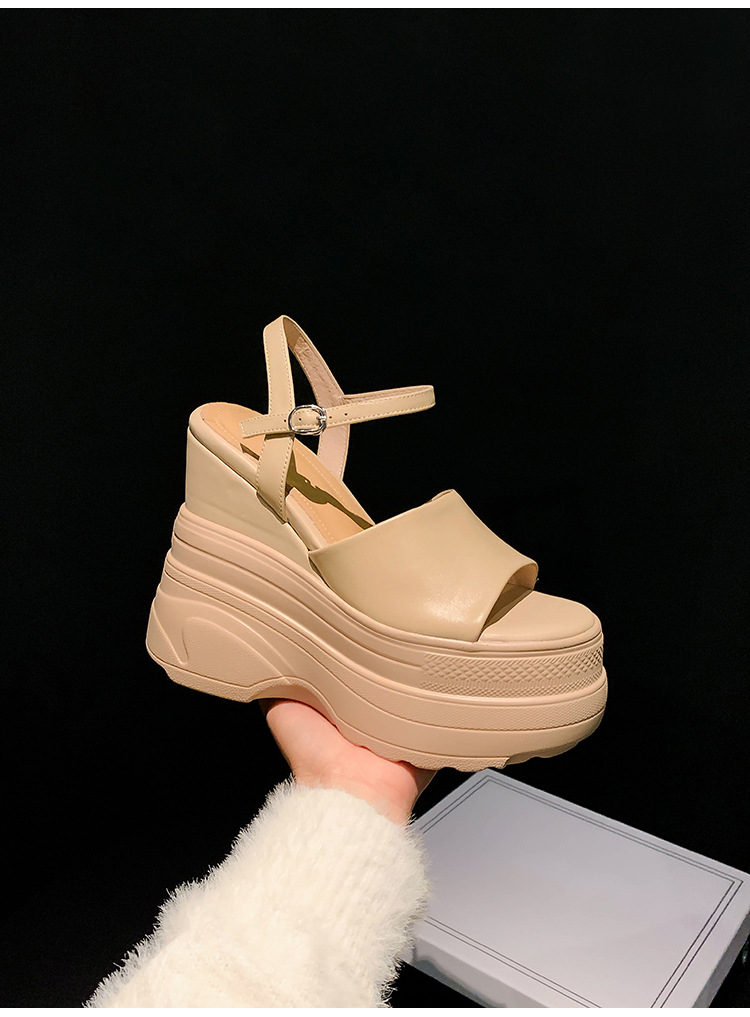 Sandal nữ đế dày da bò cao gót 14 cm phong cách La Mã — màu đen, màu trắng, màu mơ chi tiết 22