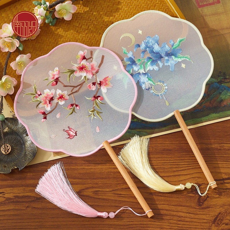 Xuanshuo 中国風扇子両面刺繍古代扇子蘇刺繍女性漢服チャイナドレス子供ダンス八枚花びら刺繍|undefined