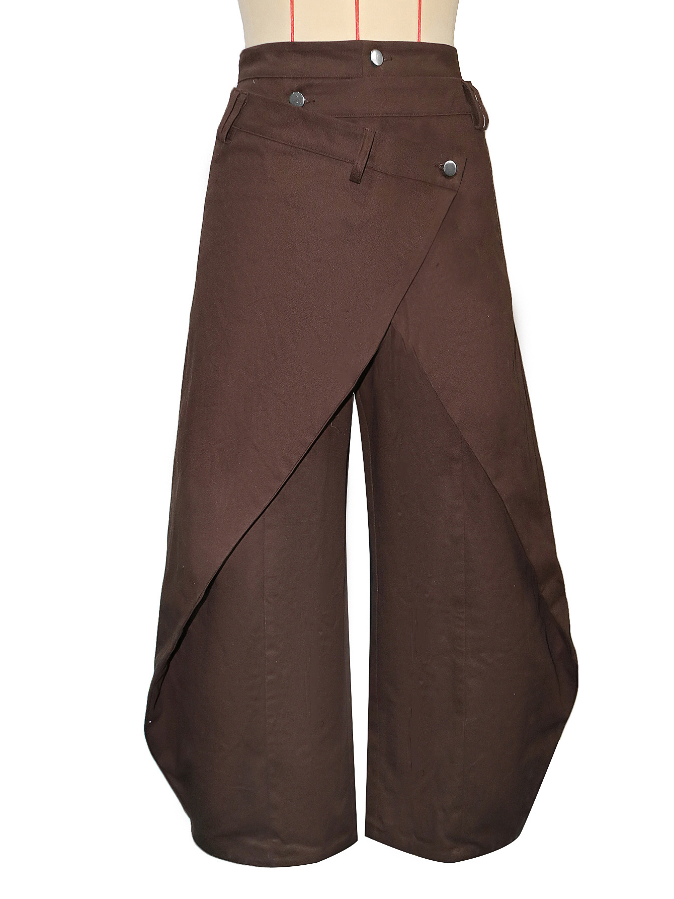 Women's Clothing Retro High-Waisted Wide Leg Pants Irregular Crossover Metal Buckle Slimming Flowing Trousers For Women Hot Girl Style_mkmklike.com
