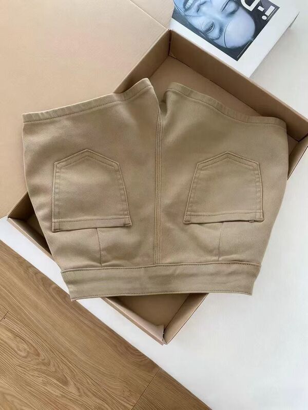 2026 Summer New Style Hot Girl Design High-Waisted Denim Shorts Versatile Slimming Hot Pants Women's Short Khaki Color 2026 Summer New Style Hot Girl Design High-Waisted Denim Shorts Versatile Slimming Hot Pants Women's Short Khaki Color