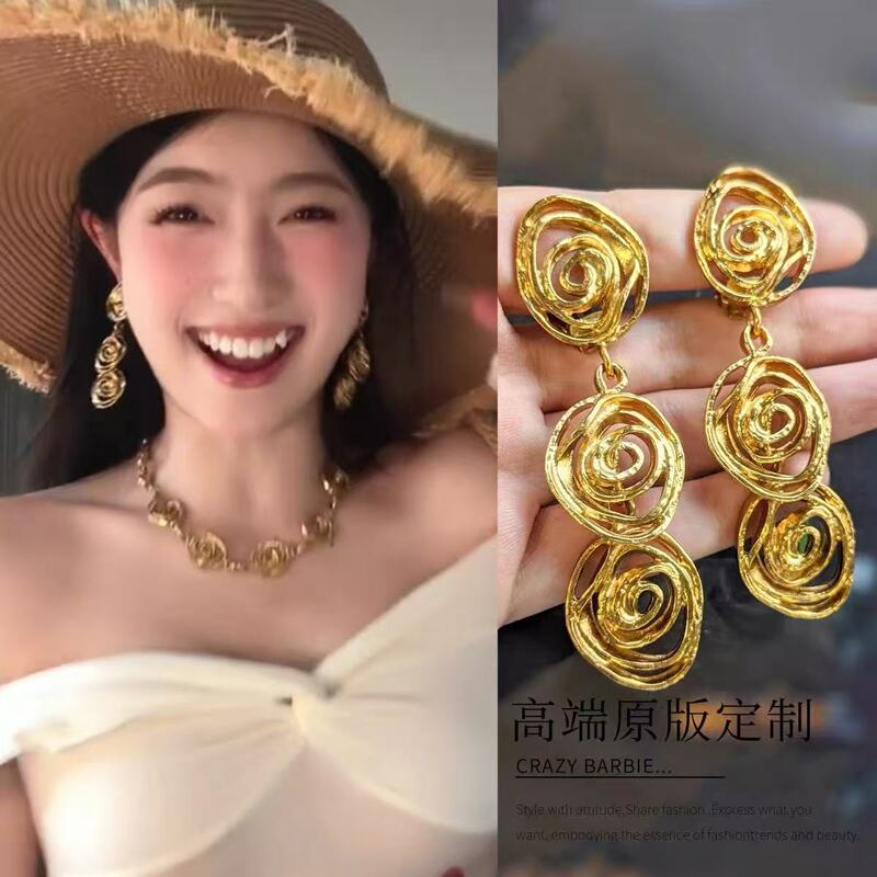 银针vintage中古镂空花朵耳环复古宫廷风气质耳钉轻奢高级感耳饰|undefined