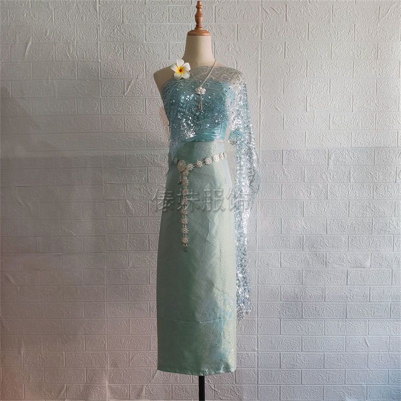 A5 light blue skirt five-piece set with free plumeria flower