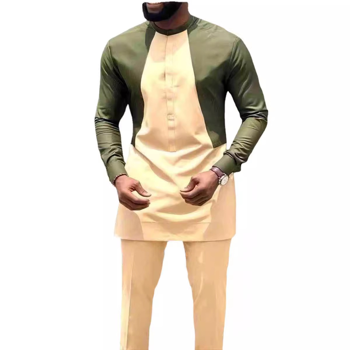 Men's African Print Suit Set – 2-Piece Tribal Pattern Shirt & Pants For Afrobeat Parties – Wax Cotton Polyester Blend (M-4XL)_voghion.com