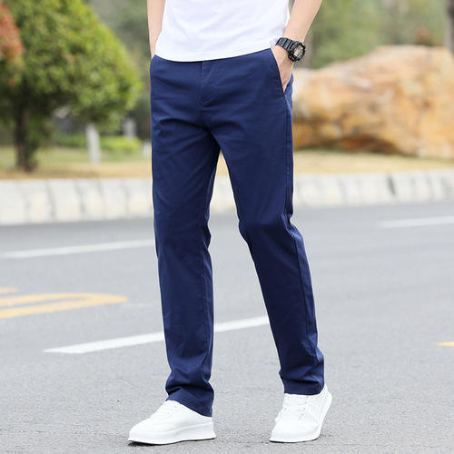 Summer Men's Pure Cotton Casual Pants Thin Loose Straight Leg Fashion Men's Long Pants Elastic Sports Pants Men's Style