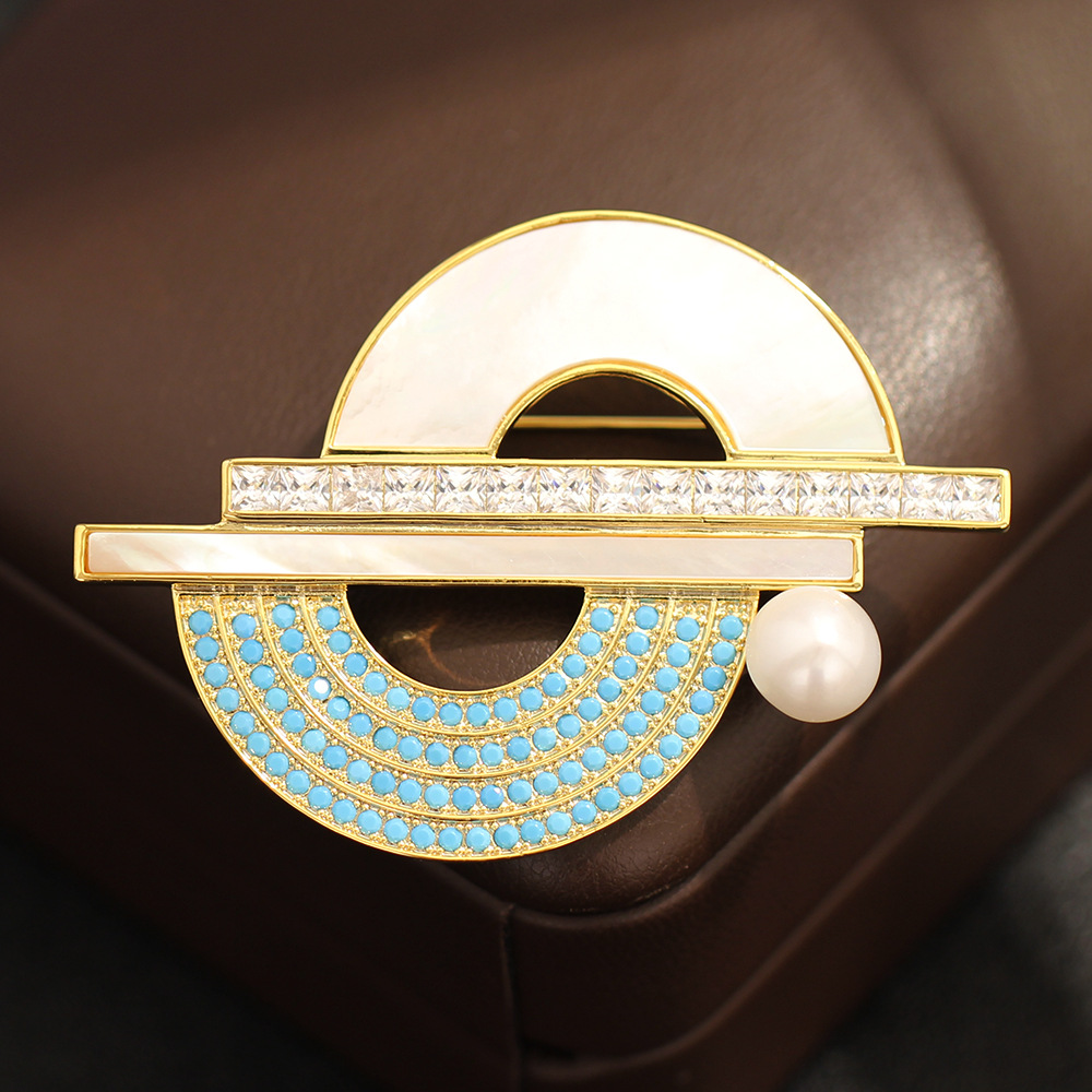 新款高级感蓝色松石不规则几何图案胸针优雅大气轻奢珍珠贝母别针