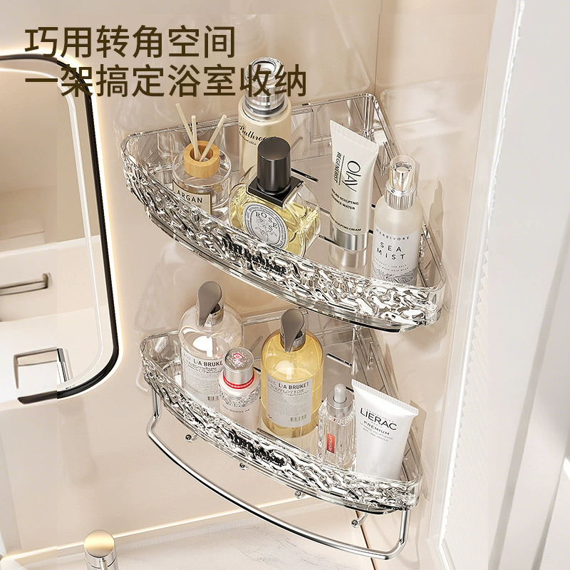 Bathroom triangular storage rack without punching, wall-mounted bathroom toilet washbasin light luxury multi-functional corner storage rack