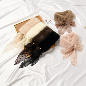 South Korea lace ribbon fur collar for coat chic and lovely imitation rabbit fur scarf with thick warm furry collar woman