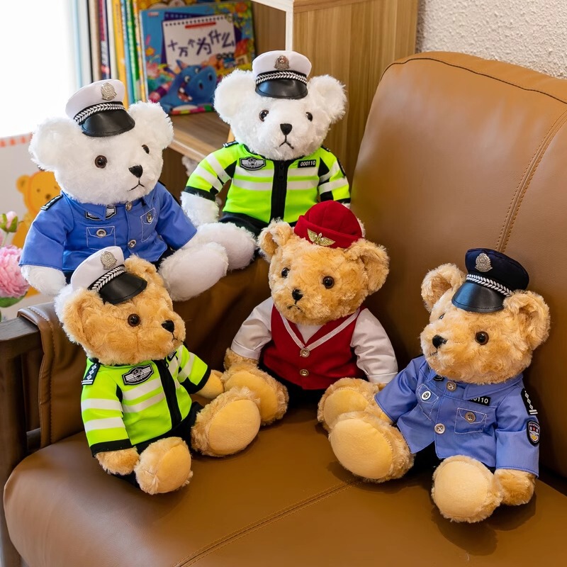 Police Bear Doll Traffic Police Bear Doll Uniform Fire Suit Teddy Bear Plush Toy Internet Red Bear Doll