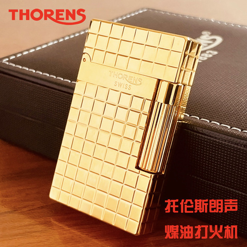 The brand originates from Switzerland THORENS Torrance kerosene lighter personalized brass carved grinding wheel steel tone