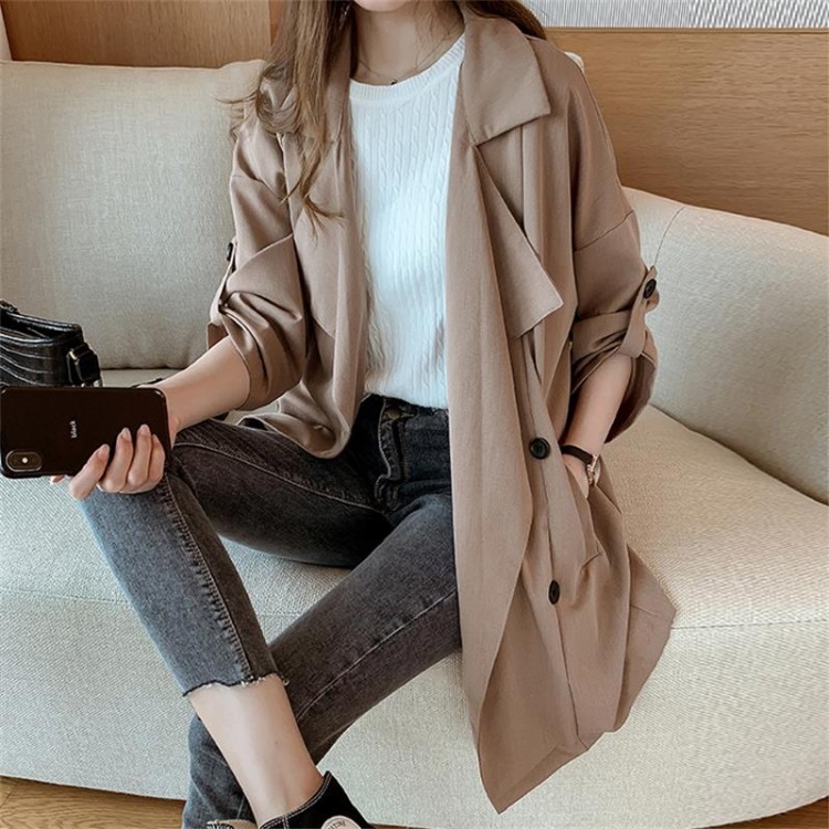 2026 Spring and Autumn New Korean Style Loose Fashion Mid-Length Thin Trendy Coat for Petite Women