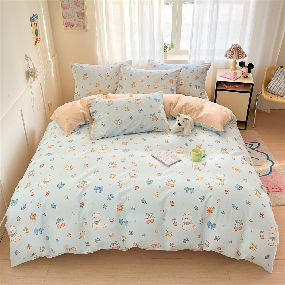 Algodón fresco no estático cuatro piezas de alta densidad ins viento dormitorio de estudiantes de dibujos animados cubierta de colcha de algodón A alto soporte de tres piezas