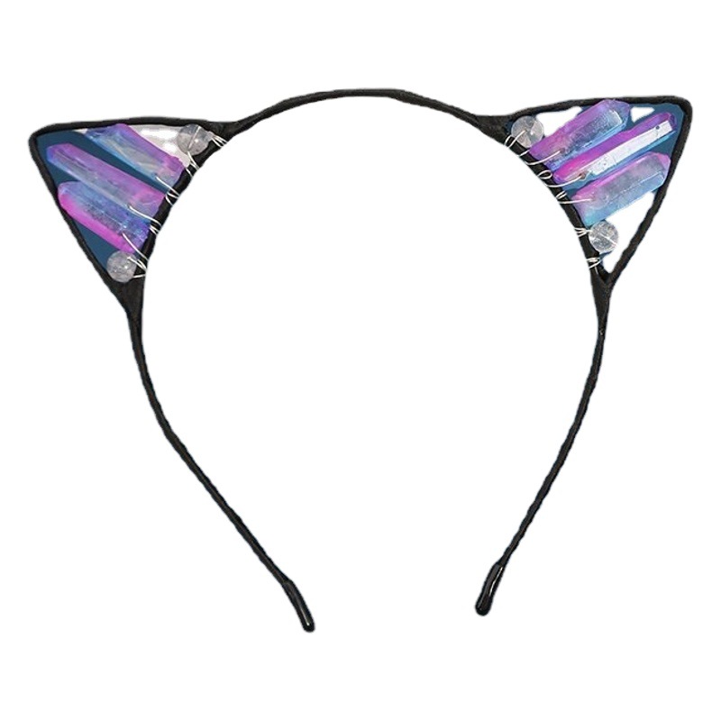 Orejas de gato diadema cristal natural Amazon Venta caliente chapado color accesorios para el cabello hecho a mano fiesta
