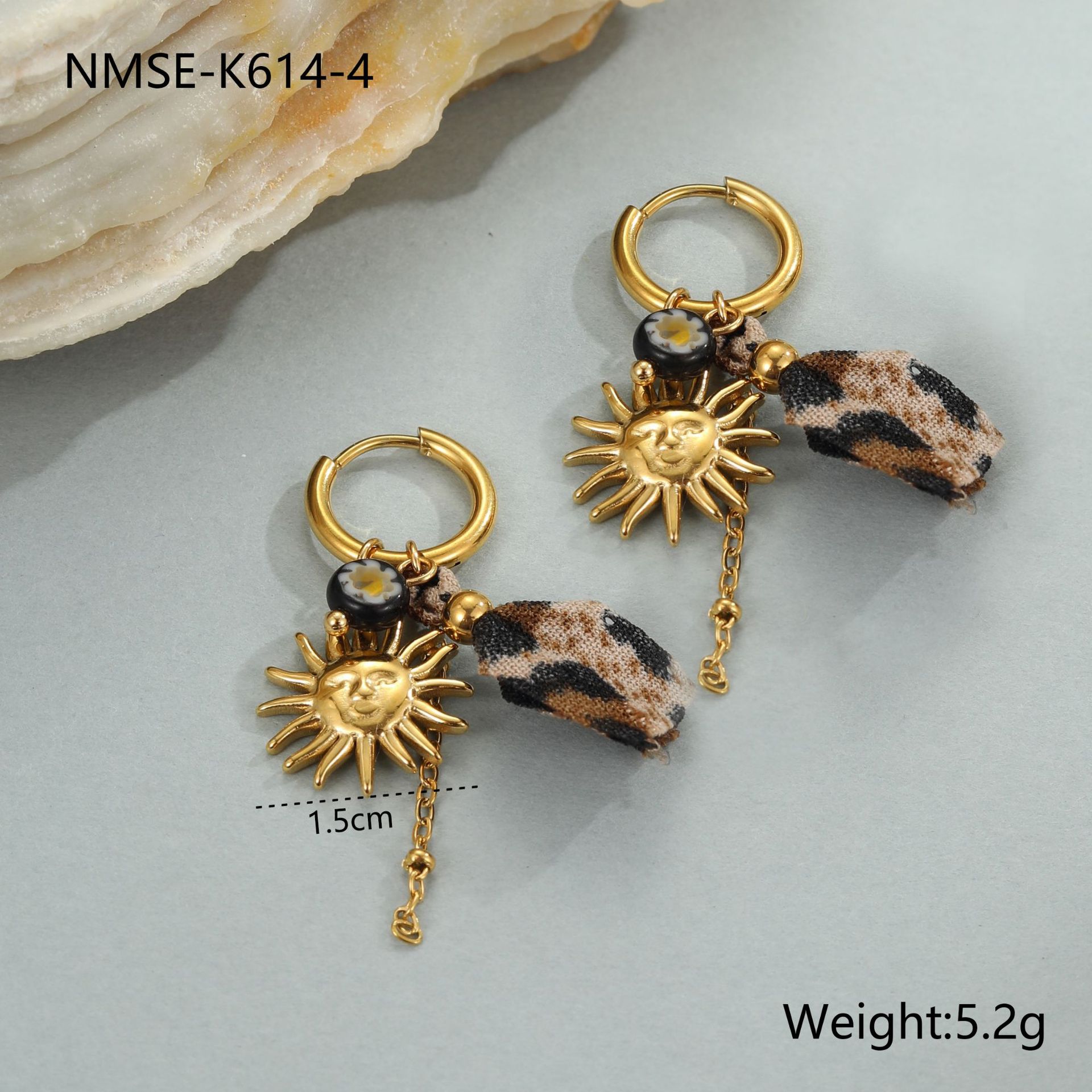 Serie di gioielli con stampa leopardata, orecchini ad anello, orecchini a bottone, collana, ciondolo Love Sun, orecchini in acciaio inossidabile, anello in acciaio al titanio, gioielli per le orecchie_voghion.com