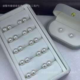 天然淡水珍珠8-9mm高胖白亮6A级馒头素钉s925纯银耳针不带盒子