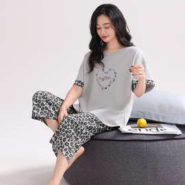带胸垫睡衣女纯棉夏季纯棉短袖七分裤薄大家居服高级感