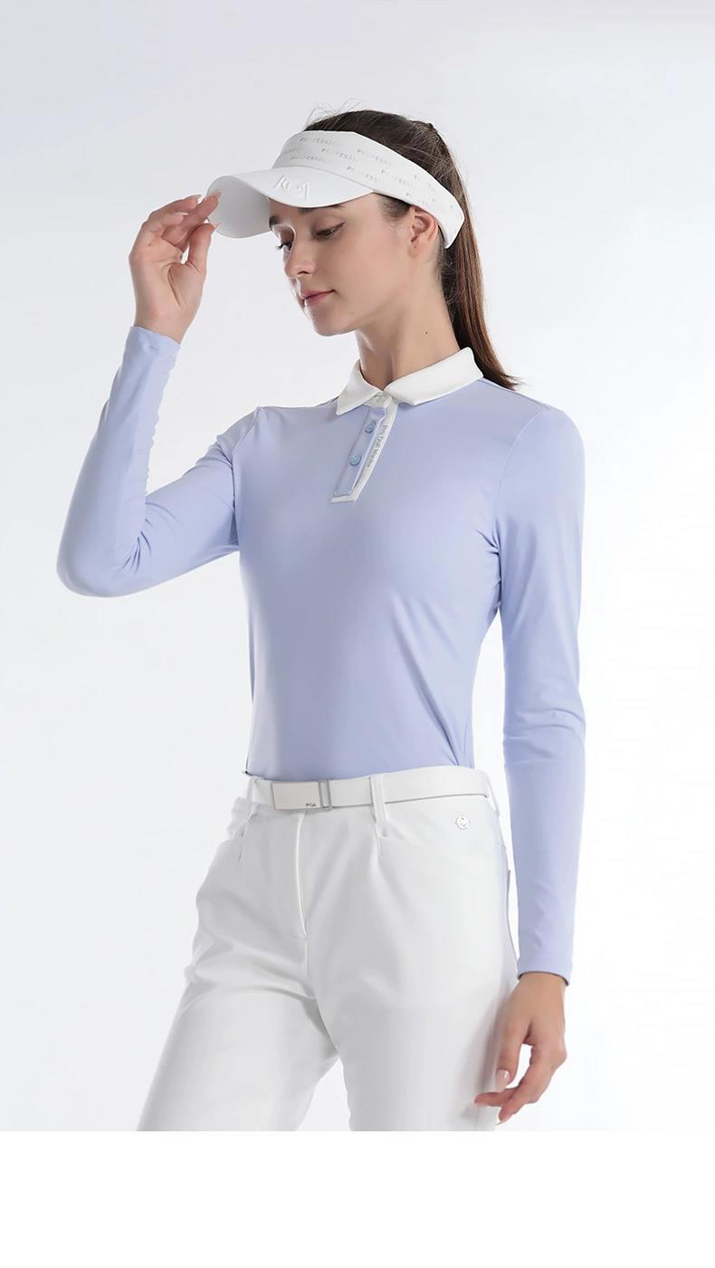 Áo thun dài tay golf nữ PGM cổ bẻ vải thể thao co giãn — YF615-Áo màu xanh hải quân, YF615-Áo Trắng, YF615-Áo màu xanh nhạt chi tiết 17