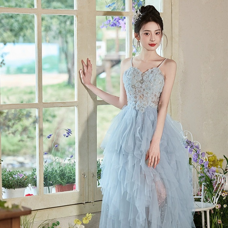Vestido azul pálido de la banda de la princesa de la familia Mori nicho Zhao Zhao Zhao show showcase estudiante vestido de anfitrión image 4