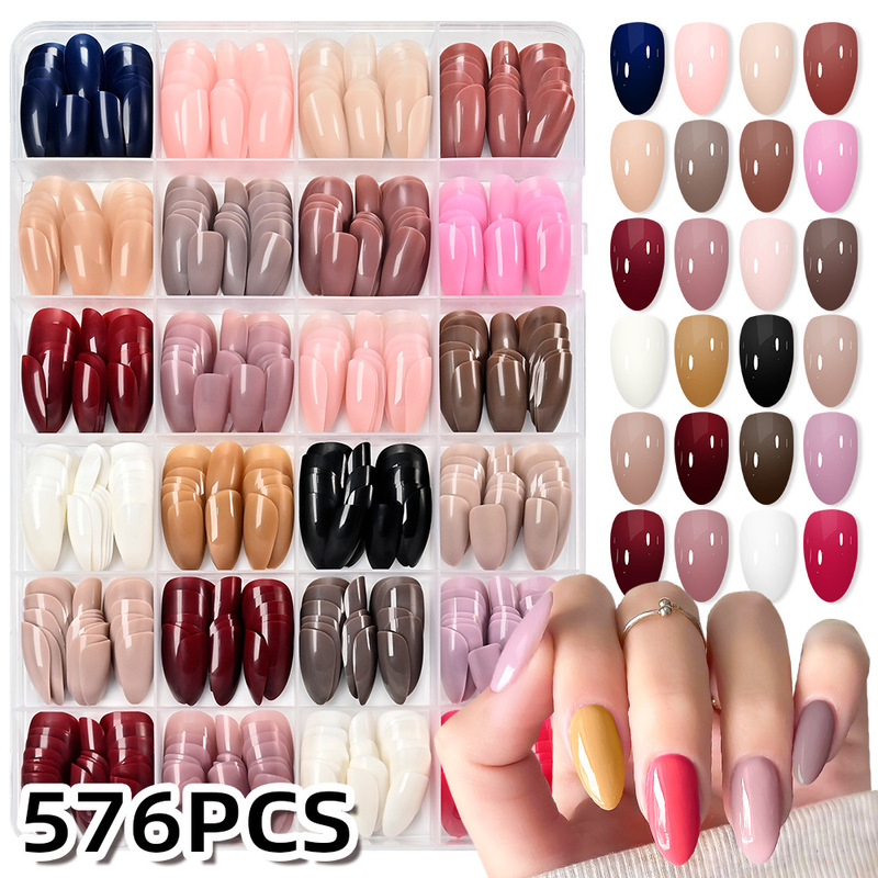 Cross-Border 576 Pieces 24 Colors Glossy Wearable Nails Medium and Long Manicure Fake Nails Pure Color Square Short Patch Nails Wholesale Cross-Border 576 Pieces 24 Colors Glossy Wearable Nails Medium and Long Manicure Fake Nails Pure Color Square Short Patch Nails Wholesale