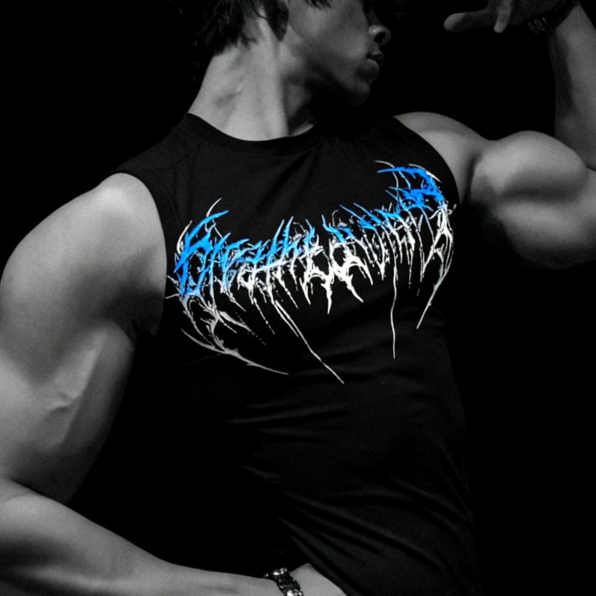 Men's Thorn Print Vest High Street Trendy Brand Sleeveless T-Shirt Quick Drying Fitness Tight Fitting Summer Top_viptrois.com