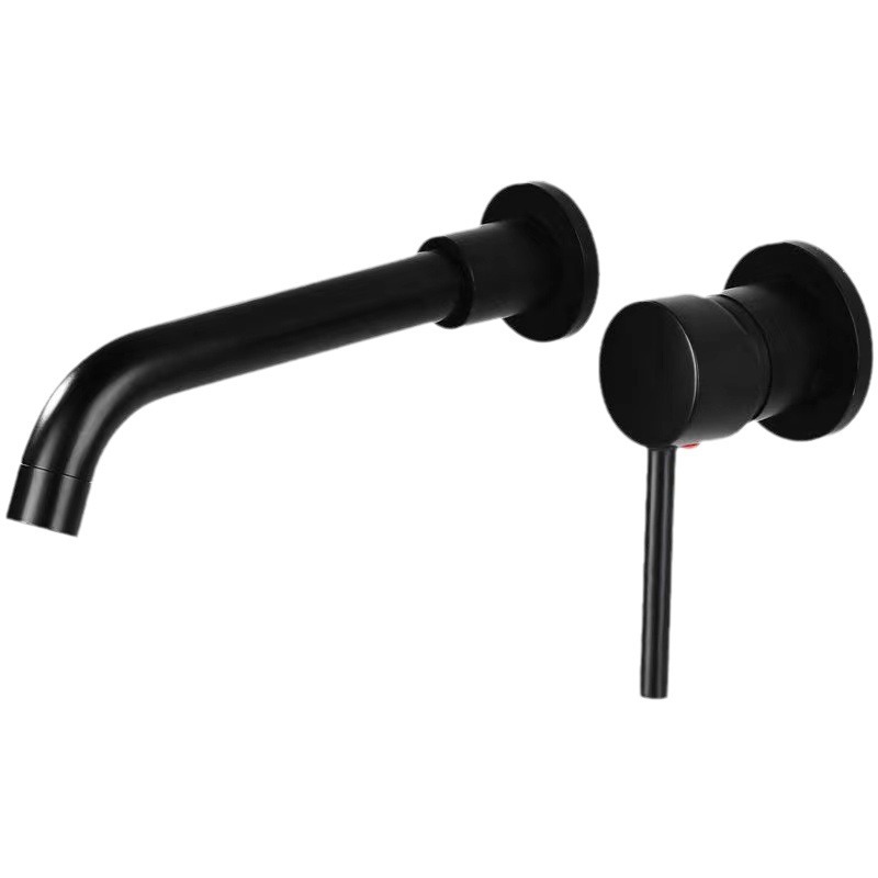 Todo cobre oculto montado en la pared grifo de la cuenca fría y caliente Pared de drenaje de agua negro Cuenca del grifo giratorio grifo de salida