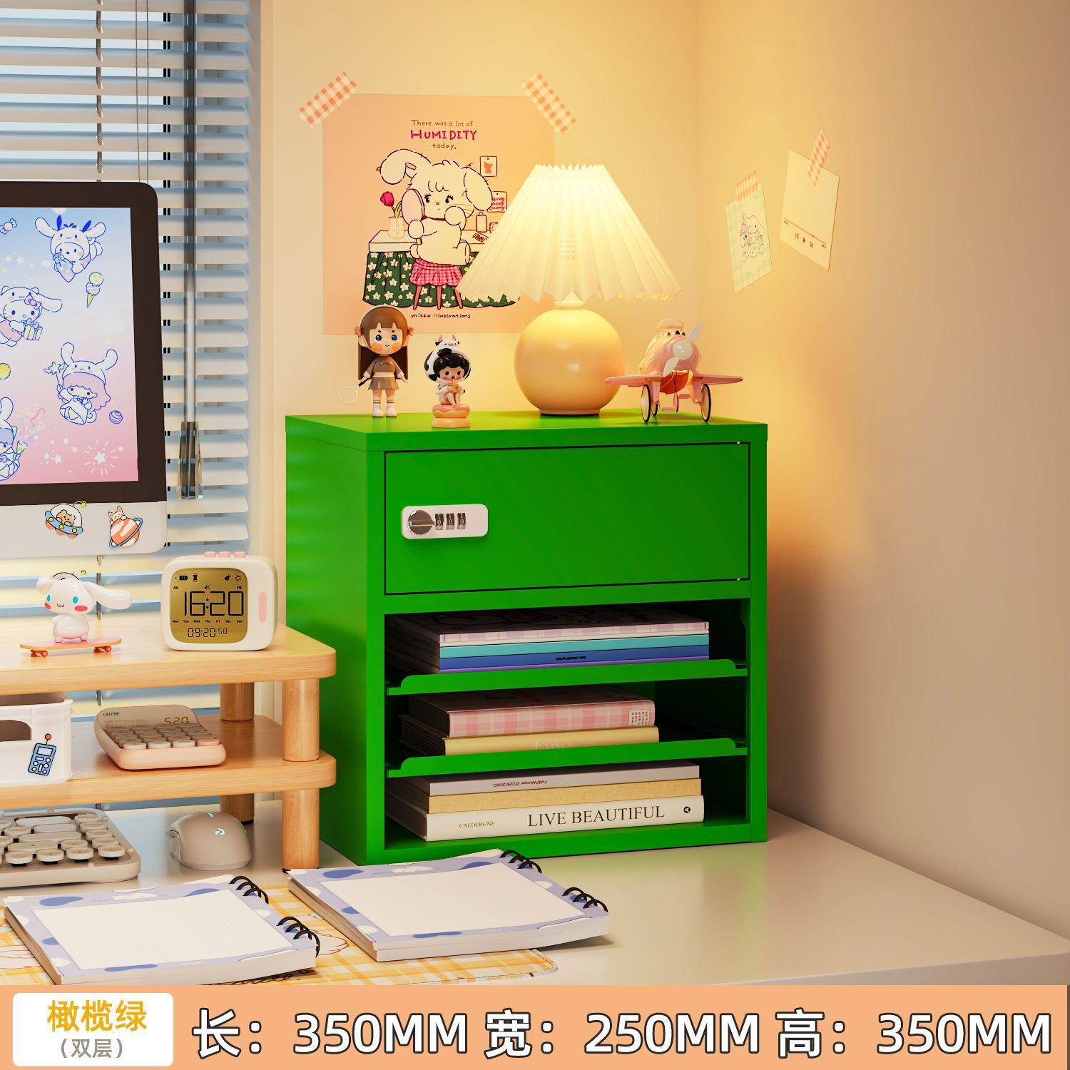 이중 서랍 서랍 비밀번호 캐비닛 녹색