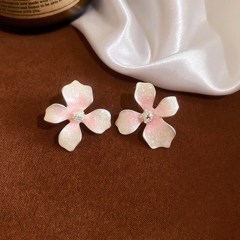Aguja de plata Corea del Sur diamante Opal flor pendientes diseño fresco Rosa pendientes moda pendientes dulces al por mayor