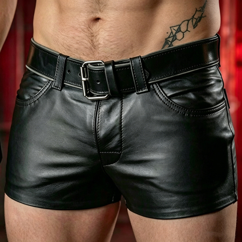 Foreign Trade Cross-Border New Product Hot Model Wish Amazon Hot Selling European and American Pure Color Pu Casual Men's Short Leather Pants P35