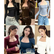 纯欲风磨毛保暖性感气质长袖T恤女秋季2026新款修身显瘦外穿上衣